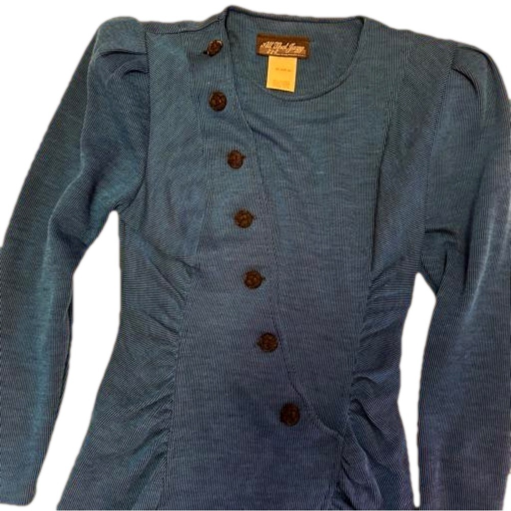All That Jazz Vintage 90's Navy Midi Dress Size 5/6 Puffed Sleeve Shoulder Pads - Picture 4 of 14
